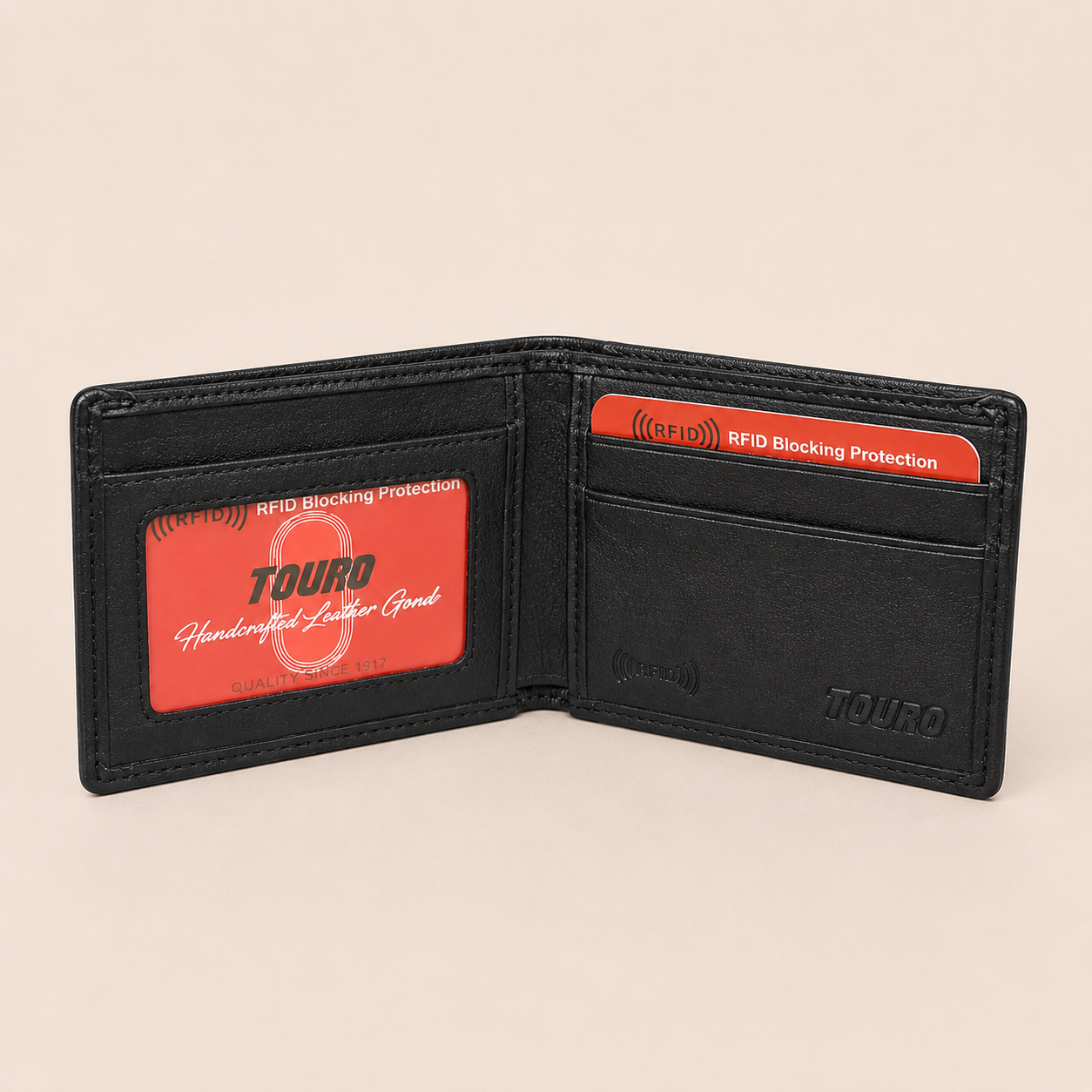 Touro RFID Blocking Leather Bifold Wallet with ID Window