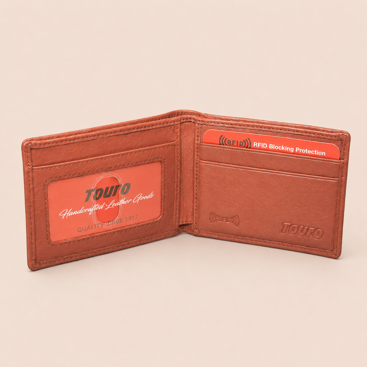 Touro RFID Blocking Leather Bifold Wallet with ID Window