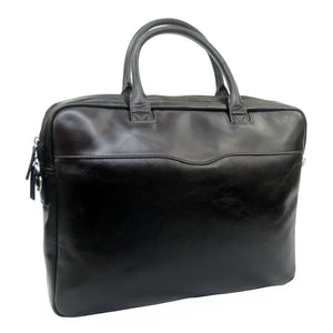 Signature Leather Slim Laptop Brief - Dark Brown