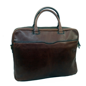 Signature Leather Slim Laptop Brief - Cognac